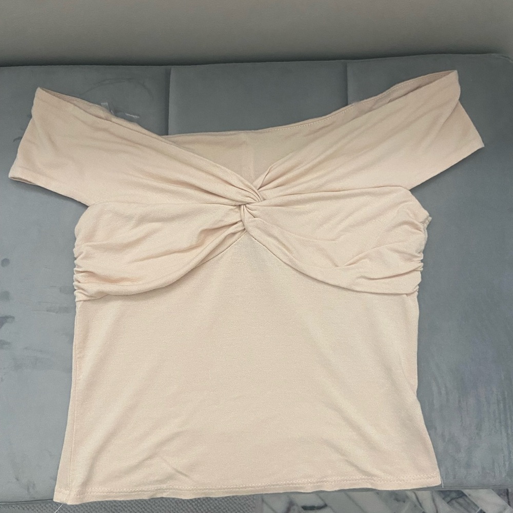 Chic Cream Tie Front Ruched Blouse
